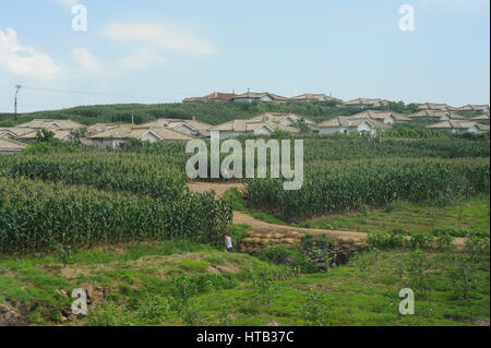 07.08.2012, dongnim, Nordkorea - Auf der Fahrt mit dem Zug von der Grenze Stadt sinuiju in der nordkoreanischen Hauptstadt Pjöngjang. Stockfoto