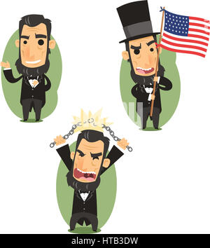 Abraham Lincoln Regierung Abolitionist Freiheit Präsident der Vereinigten Staaten von Amerika, Vektor-Illustration-Cartoon. Stockfoto