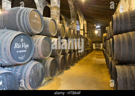 Sherry-Fässer an Lustau Bodega, Jerez De La Frontera, Cadiz Provinz, Andalusien, Spanien, Europa Stockfoto