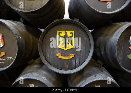 Sherry-Fässer an Lustau Bodega, Jerez De La Frontera, Cadiz Provinz, Andalusien, Spanien, Europa Stockfoto