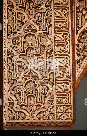 Die Arabeske Mocarabe Stuckarbeiten der Saadian Gräber aus dem 16. Jahrhundert Mausoleum der Herrscher Saadian, Marrakesch, Marokko Stockfoto