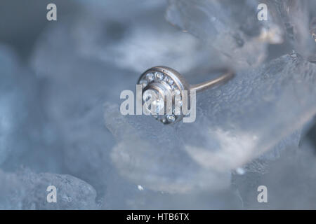 Ring platziert in einer Eisskulptur Stockfoto