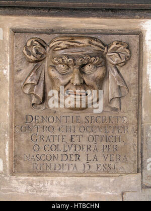 Geheimer Briefkasten für Denunziationen im Palast von Venedig, Herzogtum, zeigt einzigartige historische Merkmale, Venedig, Italien Stockfoto