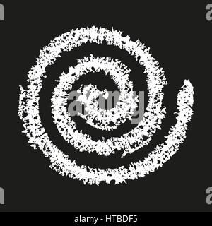 Spirale Symbol handgemalte Kreide. Dekorative Grafik-Design-Element. Konzentrische kurvige Form, wirbelnden Swash Kreide auf schwarzem Hintergrund. Bewegung, endl Stock Vektor