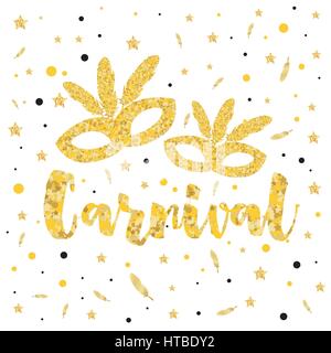 Gold Karneval Maske, Masquerade, Mardi Gras. Vector Illustration. Stock Vektor