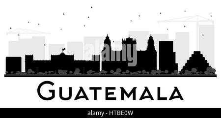 Guatemala City Skyline schwarze und weiße Silhouette. Vector Illustration. einfache flache Konzept für Tourismus Präsentation, Banner, Plakat oder Website. Stock Vektor