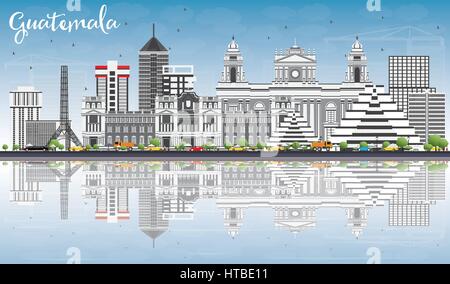 Guatemala Skyline mit grauen Gebäude, blauer Himmel und Reflexionen. Vector Illustration. Business Travel und Tourismus Konzept mit moderner Architektur. Stock Vektor