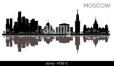 Moskau City Skyline schwarze und weiße Silhouette mit Reflexionen. Vector Illustration. einfache flache Konzept für Tourismus Präsentation, Banner, Stock Vektor