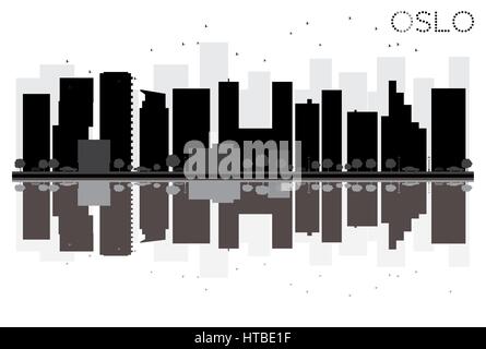 Oslo City Skyline schwarze und weiße Silhouette mit Reflexionen. Vector Illustration. einfache flache Konzept für Tourismus Präsentation, Banner Stock Vektor