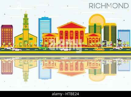 Richmond Skyline mit Farbe Gebäude, blauer Himmel und Reflexionen. Vector Illustration. Business Travel und Tourismus Konzept mit historischer Architektur. Stock Vektor