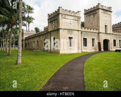 Der alte Hale Koa-Kaserne Gebäude auf dem Gelände Iolani Palace in Honolulu, Hawaii. Stockfoto