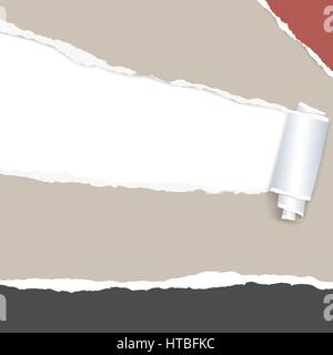 Walz- und zerrissene braune Arbeitsmappenblatt, zerrissenes Papier in Ecke Stock Vektor