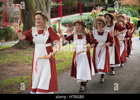 North west verstopfen Morris Dancers im Rahmen der Hochzeitsfeierlichkeiten einer der Tänzer tanzen Stockfoto
