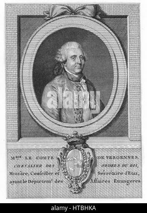 Gravierte Portrait von Charles Gravier, Graf von Vergennes, französischer Diplomat und Minister für auswärtige Angelegenheiten, die die Amerikaner während des Unabhängigkeitskrieges, 1780 unterstützt. Von der New York Public Library. Stockfoto