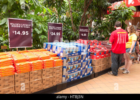 Preis Zeichen auf dem Display an Hershey's Chocolate World Store. Stockfoto