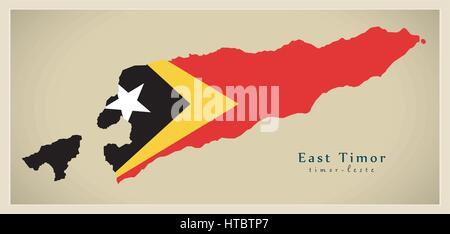 Moderne Karte - Ost-Timor Flag farbige TL Abbildung Stock Vektor