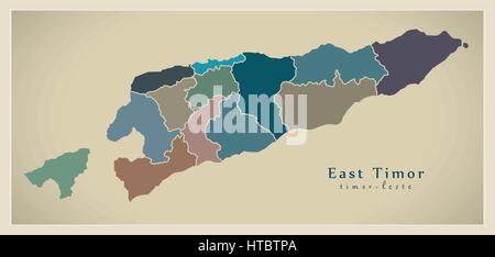 Moderne Karte - Osttimor mit Bezirken farbige TL Darstellung Stock Vektor