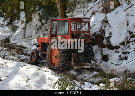 Gebrochene Traktor im Wald Stockfoto