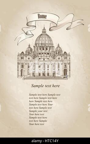 Stadt Rom St. Peter Kathedrale. Reisen Italien unterzeichnen. Vatikan Wahrzeichen Stock Vektor