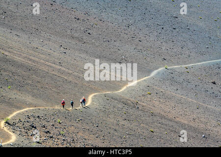 in der Ferne gehen Wanderer auf einem Wanderweg im Haleakalā-Nationalpark auf Maui, Hawaii Stockfoto