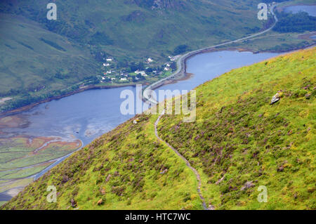 Blick auf den Damm am Loch Duich von den Fußweg zu den schottischen Berg Corbett Sgurr eine Airgid in den schottischen Highlands. Stockfoto