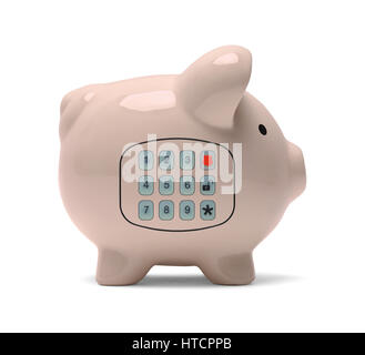 Sparschwein mit Sicherheit Tastatur, Isolated on White Background. Stockfoto