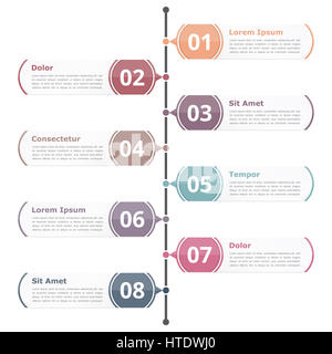 Vertikale Rrocess Diagramm Vorlage mit acht Zahlen, Schritte oder Optionen Stockfoto