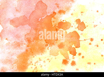 Gelb orange Aquarell abstrakt Hintergrund mit Flecken Stockfoto