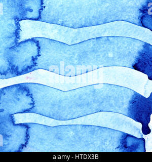Blauen Aquarell Wellenlinien. Zusammenfassung Hintergrund mit der Papierstruktur Stockfoto