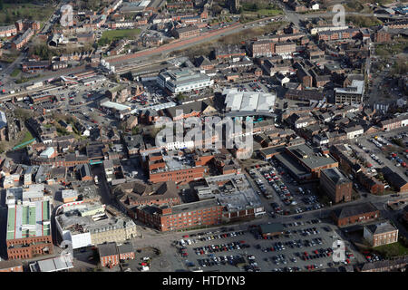 Luftaufnahme des Stadtzentrums Macclesfield, Cheshire, UK Stockfoto