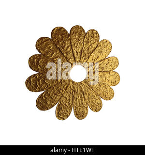 Goldene Blume Abstrakt Abbildung. Handgemalte florale Element auf weißem Hintergrund. Stockfoto