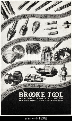 1940er Jahre alten original Vintage Industrie Anzeige vom 1943 Werbung Brooke Tool Manufacturing Co Limited der Warwick Road grüßen Birmingham 11 England UK Stockfoto