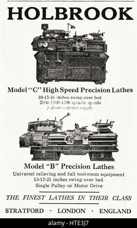 1940er Jahre alten original Vintage Industrie Anzeige vom 1943 Werbung-Präzisions-Drehmaschinen von Holbrook von Stratford London England UK Stockfoto