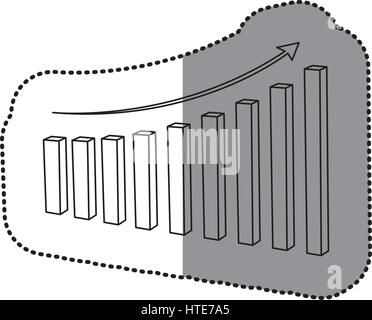 monochrome Silhouette Aufkleber mit Pfeil und Bars der wachsenden Statistik Stock Vektor