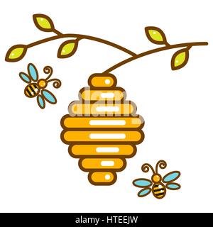 Süße Vespiary mit isolierten Liniensymbol Bienen. Stock Vektor