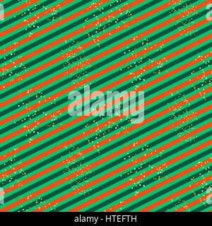 Roten und grünen Diagonale Musterdesign mit Glitzer. Gestreiften Hintergrund für festliche Papier. Stock Vektor