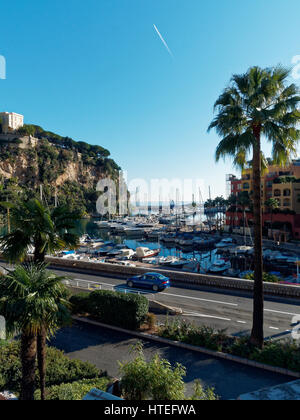 Port de Fontvieille, Fontvieille Harbor, The Rock, Grimaldi-Palast, Royal Palace, Monaco, Cote d ' Azur, Mittelmeer, Europa Stockfoto