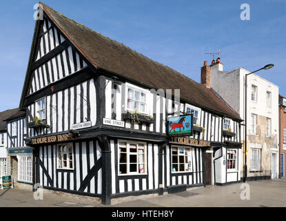 Mittelalterliche Kneipe, Ye Olde Red Horse außen, Evesham, Worcestershire UK Stockfoto