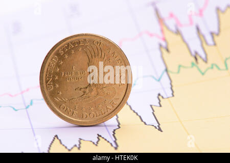 Dollar Münze auf Financial Business Plan Stockfoto