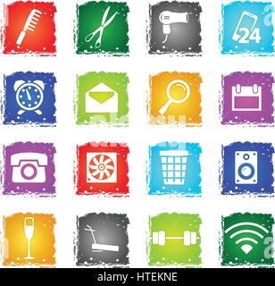 Hotel Zimmerservice Vektor Web Icons im Grunge-Stil für User Interfacedesign Stock Vektor