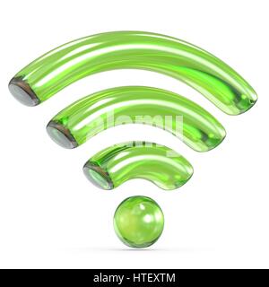 Transparent grün WiFi Zeichen 3D Render Abbildung isoliert auf weißem Hintergrund Stockfoto