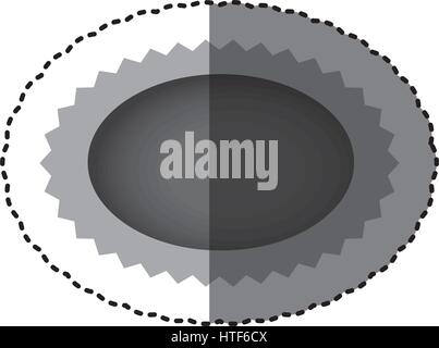 Graustufen-Aufkleber mit ovalen Rede mit Sägezahn Kontur Stock Vektor