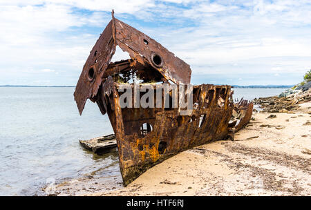 HMQS Schiffbruch an der Küste der Halbinsel von Redcliffe Queensland Australien Stockfoto