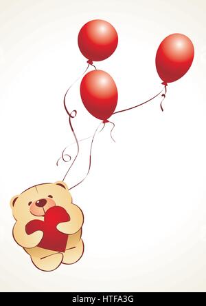 Vektor-Teddy-Bär mit roten Luftballons Stock Vektor