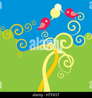 zwei singende Vögel auf dem Baum Stock Vektor