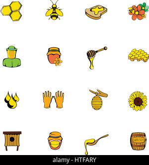 Imkerei Symbole festlegen im Cartoon-Stil, die isoliert auf weißem Hintergrund-Vektor-illustration Stock Vektor