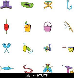 Angeln Symbole festlegen im Cartoon-Stil, die isoliert auf weißem Hintergrund-Vektor-illustration Stock Vektor