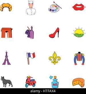 Paris stellen Icons set im Cartoon-Stil, die isoliert auf weißem Hintergrund-Vektor-illustration Stock Vektor