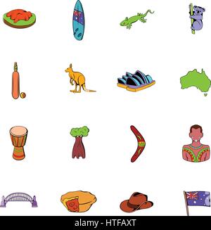 Australien-Ikonen stellen im Cartoon-Stil, die isoliert auf weißem Hintergrund-Vektor-illustration Stock Vektor