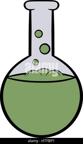 Glaskolben mit grüner Flüssigkeit Symbol im Cartoon-Stil isoliert-Vektor-illustration Stock Vektor